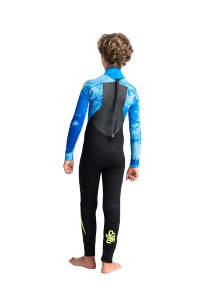 C-Skins Legend 4:3 Junior GBS Back Zip Full Wetsuit Black/Blue Tie/Lime-1